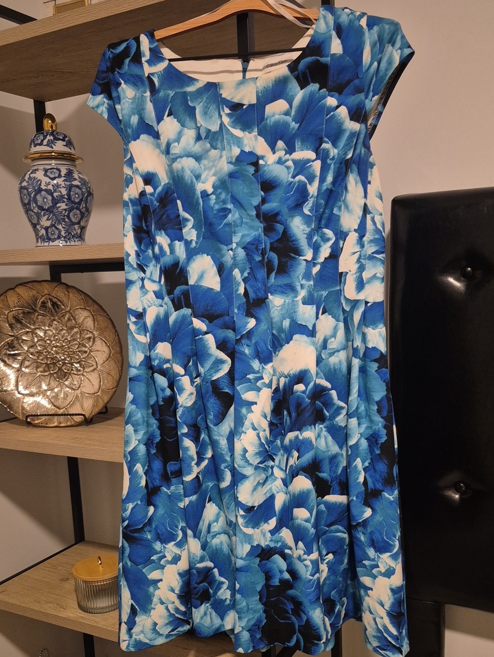 Calvin Klein Blue and White Floral Midi Dress